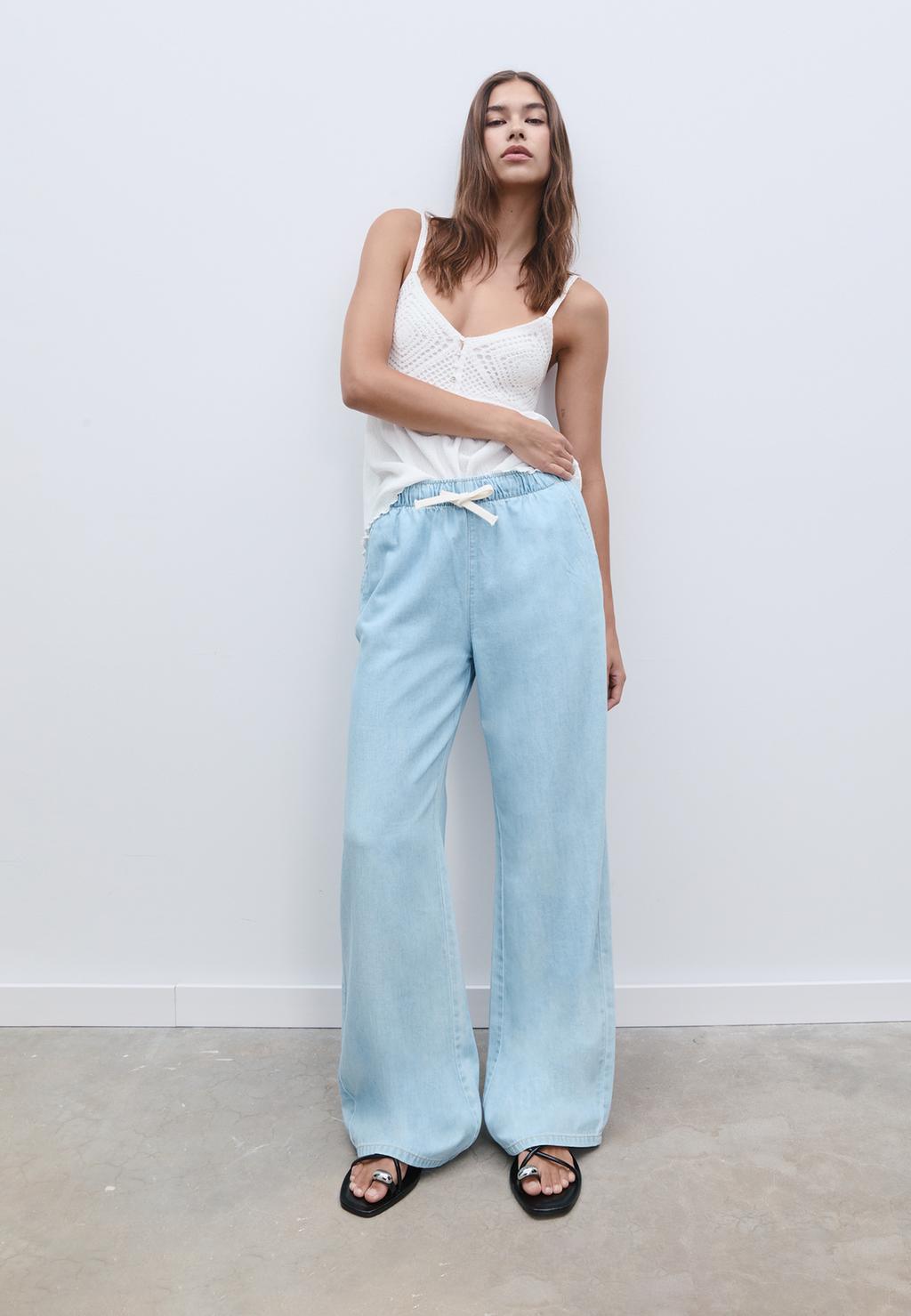 Flowy long denim trousers