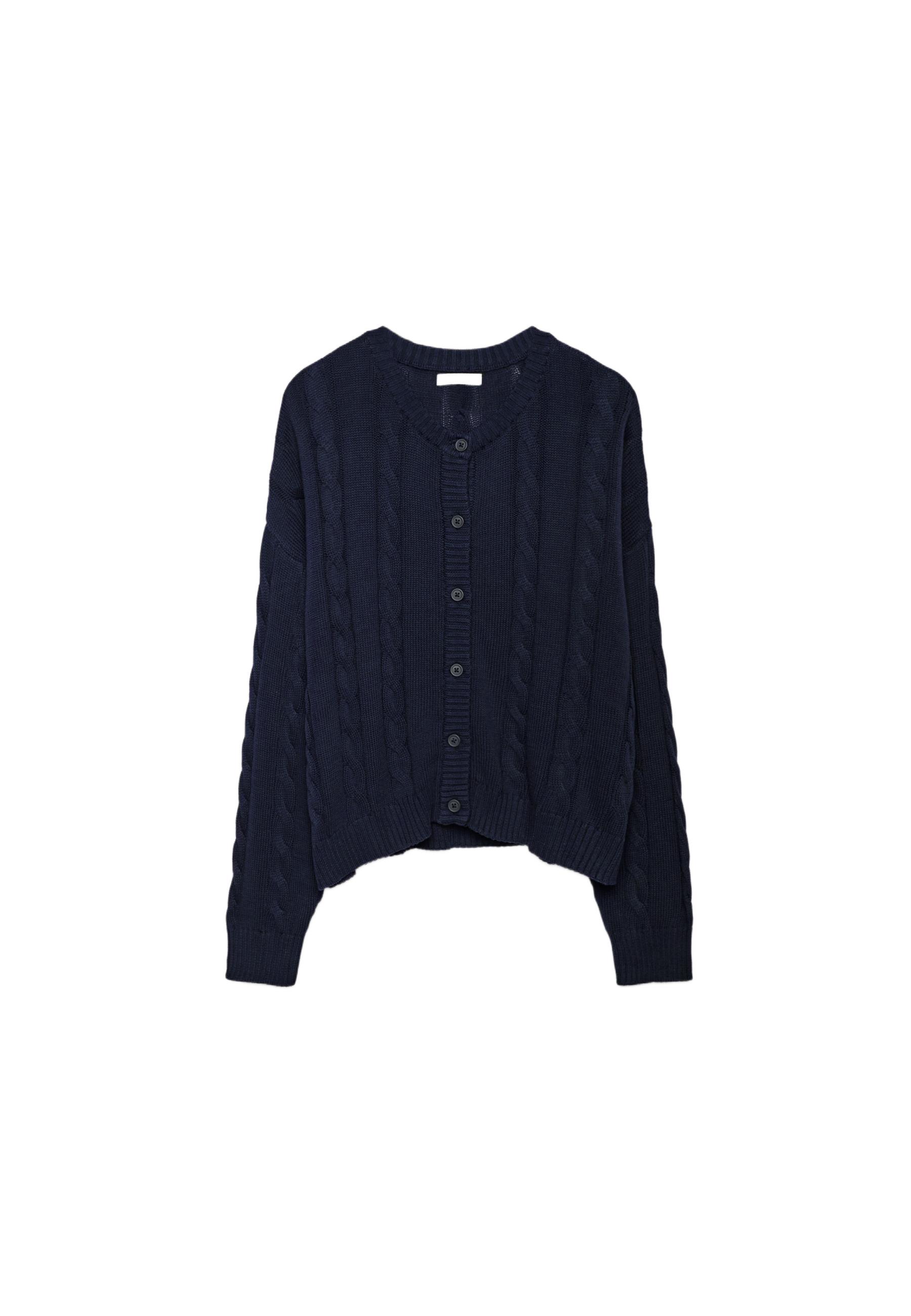 Button-up cable knit cardigan — Navy blue