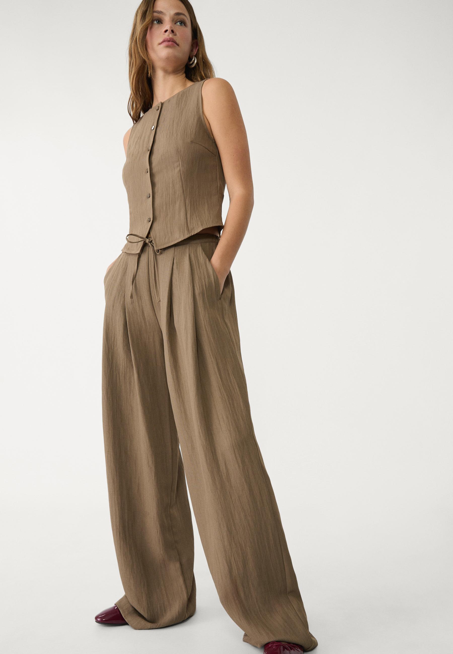 Textured drawstring trousers - Women's fashion
