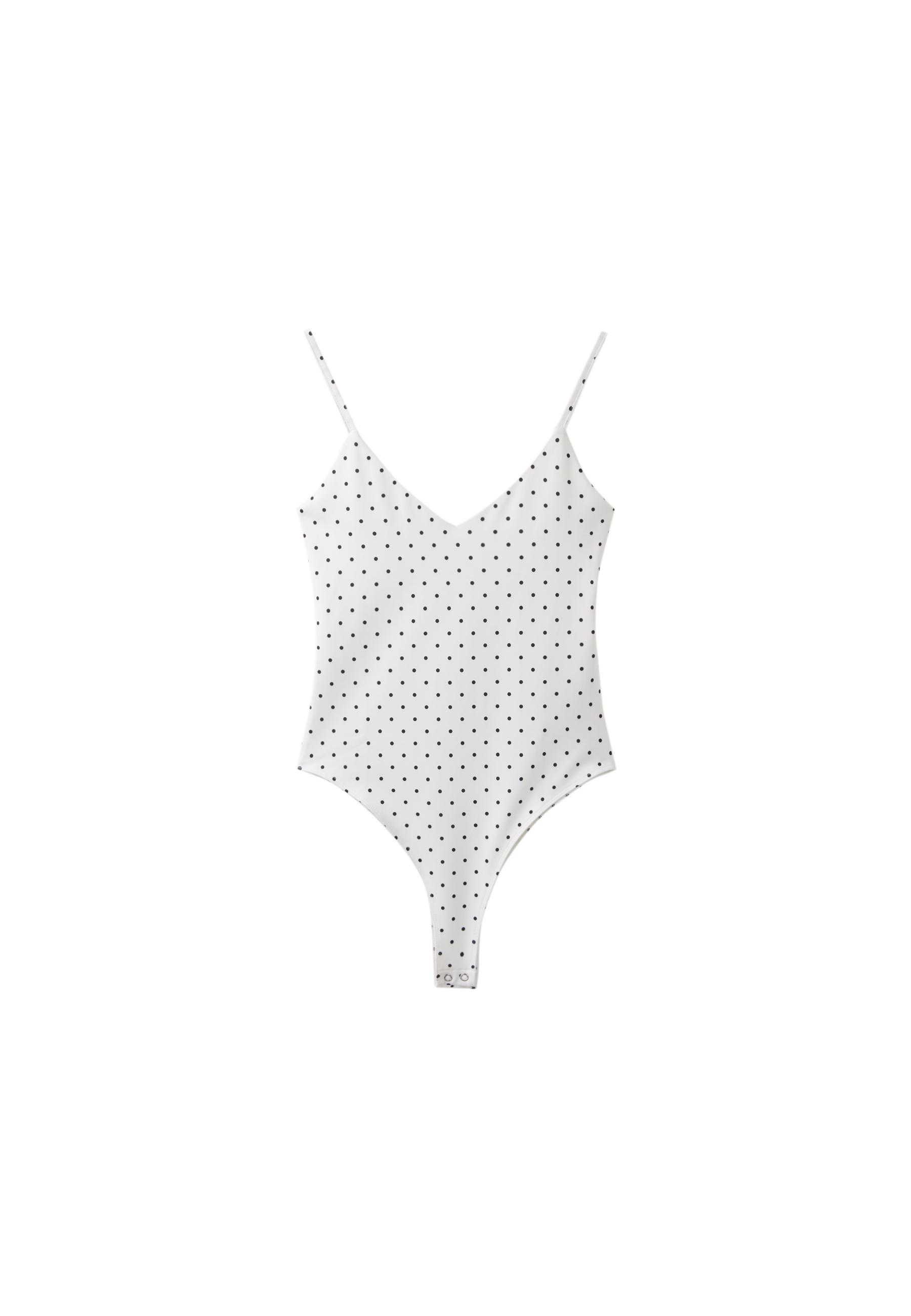 Polka dot V-neck strappy bodysuit — Ecru