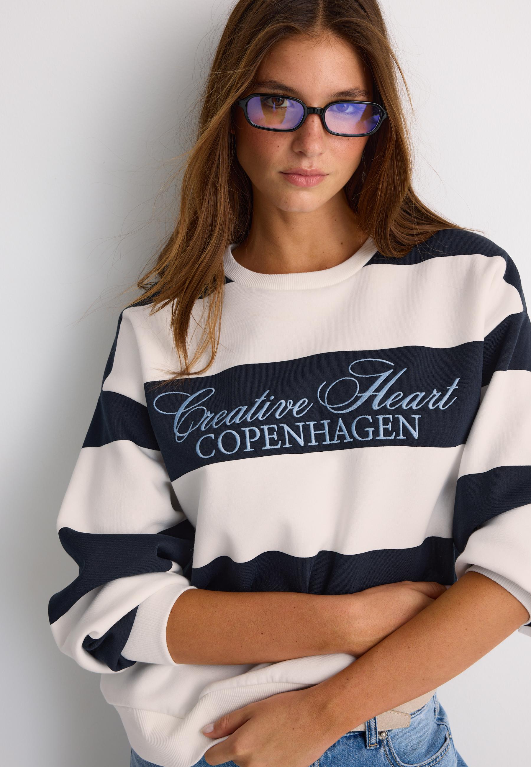 Embroidered Stripe Sweatshirt — Navy blue