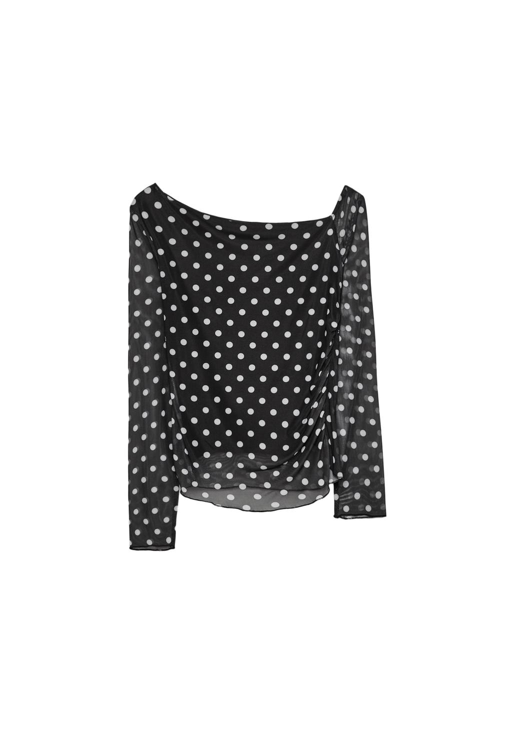 Asymmetrisches Tüll-Shirt mit Print