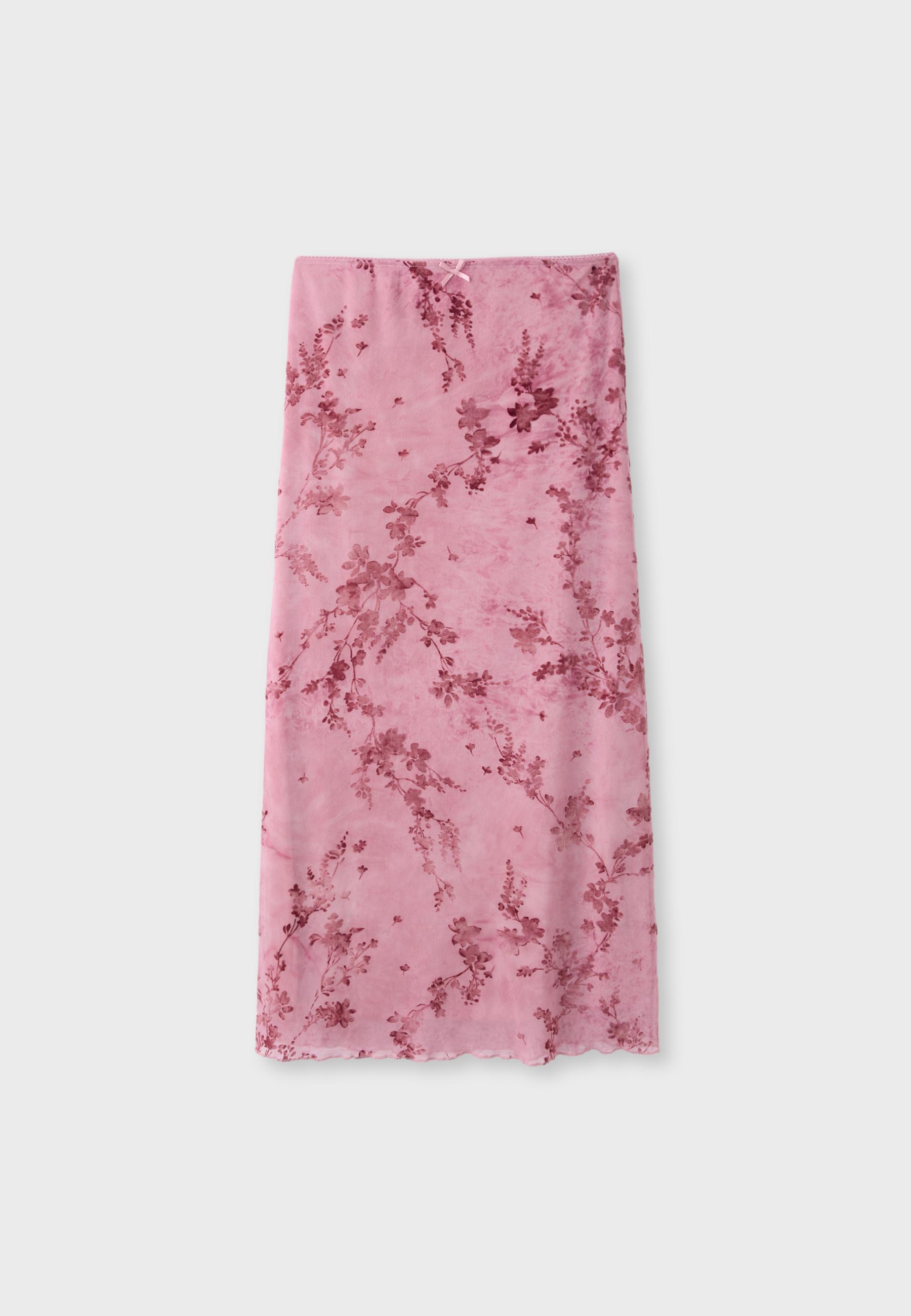 Straight tulle midi skirt — Salmon pink