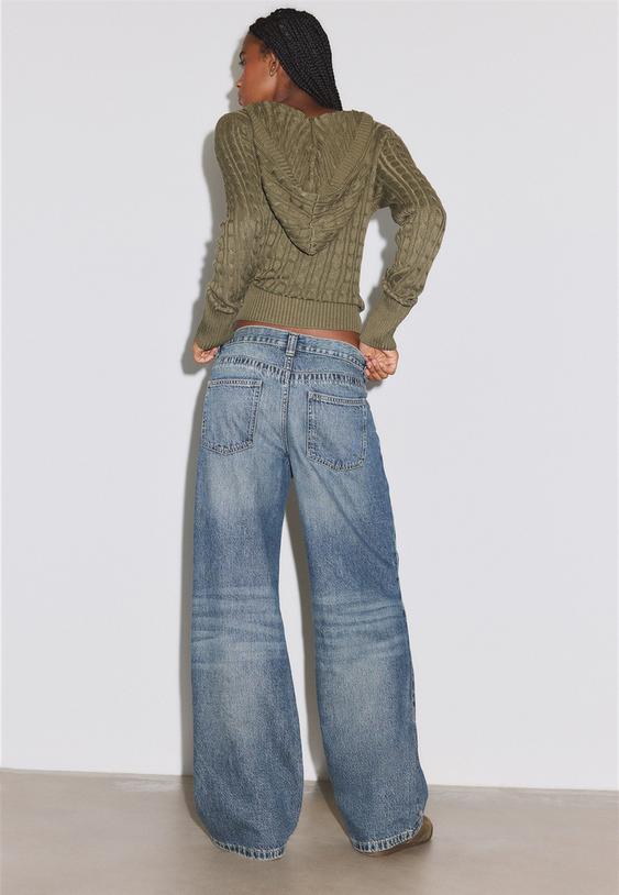 Stradivarius Cross-Over Waist Wide-Leg Jeans Medium Blue Denim 14