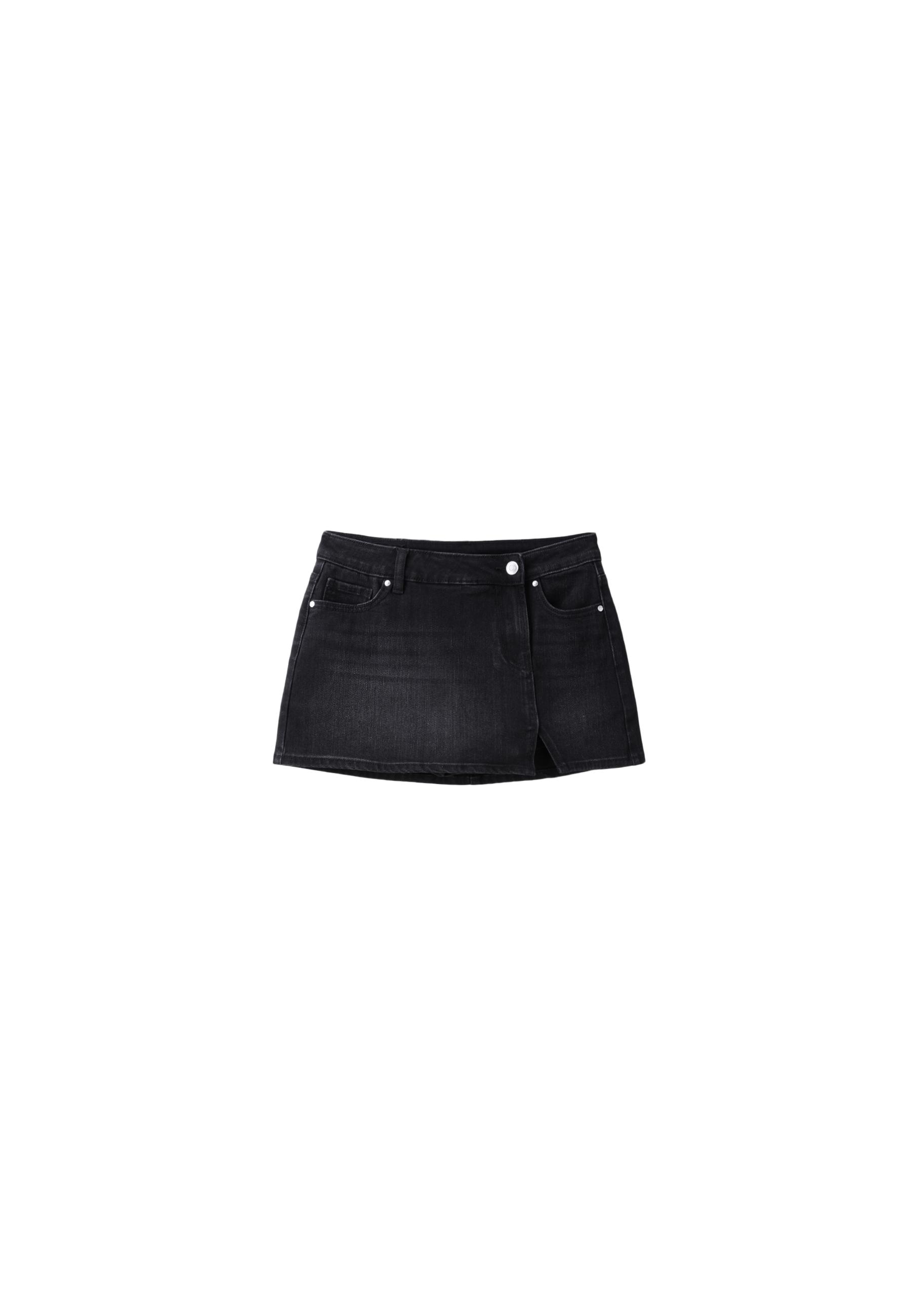 Mini crossover skort — BLACK DENIM WASH
