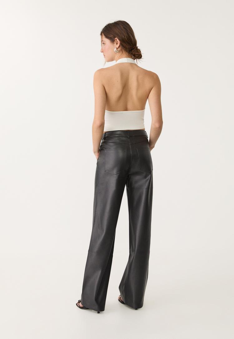 pantalon wide leg efecto piel