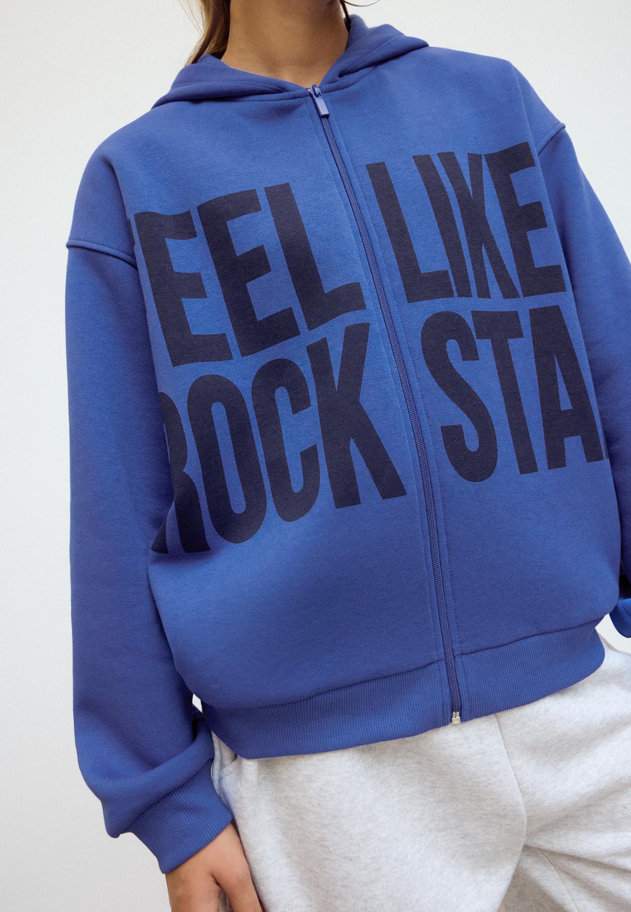 Oversize printed sweatshirt with hood — Electric blue