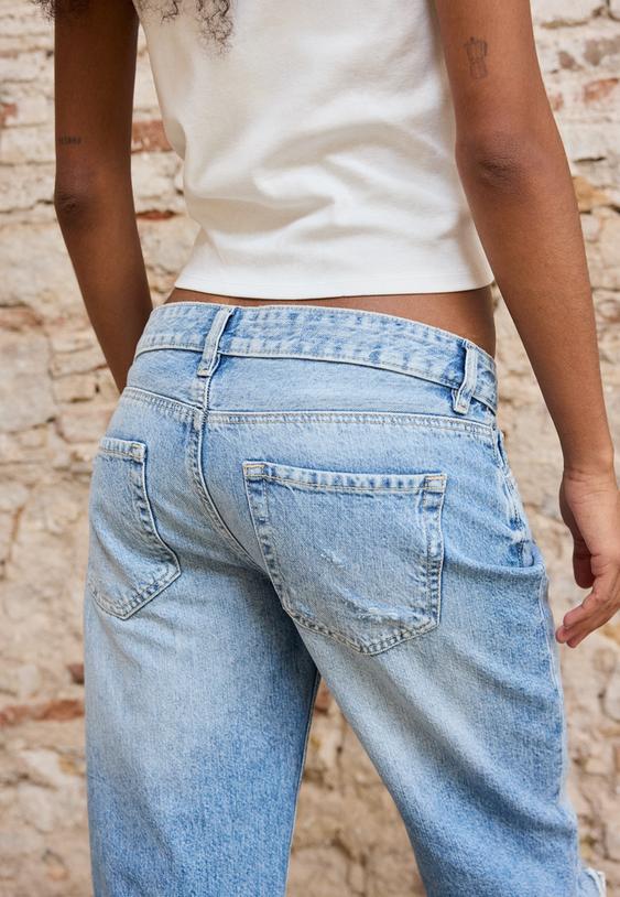 jeans straight tiro bajo rotos