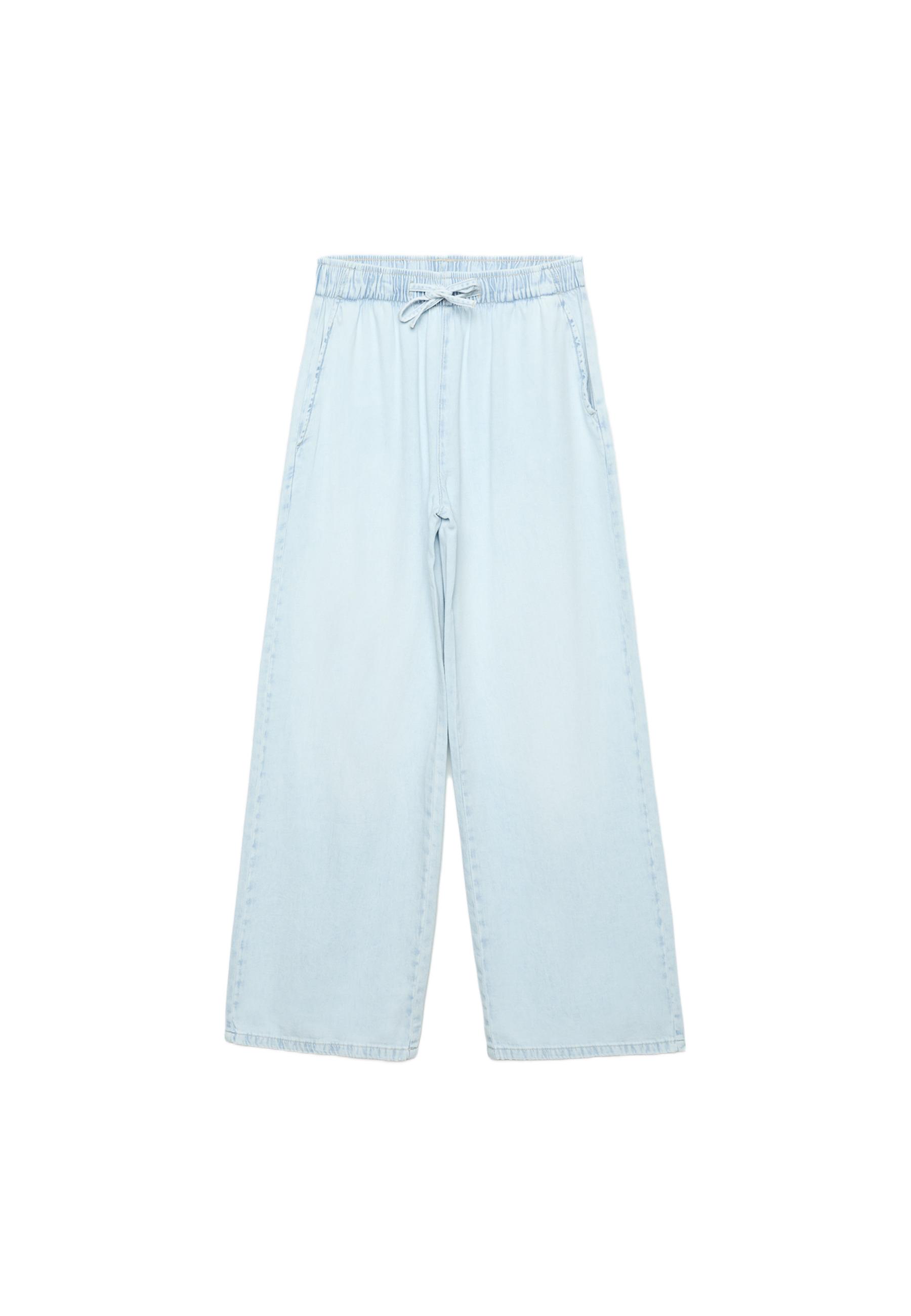 Flowy denim drawstring trousers — MEDIUM LIGHT BLUE DENIM