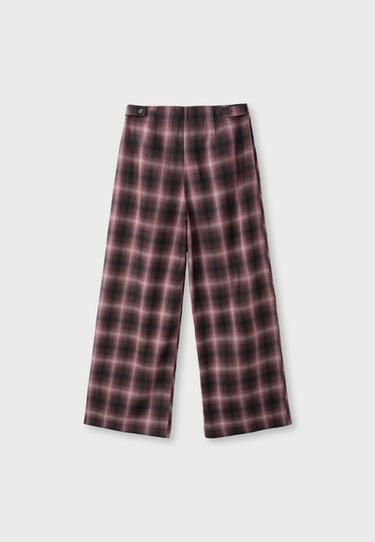 Wide-leg check trousers with adjustable buttons — Purple 8
