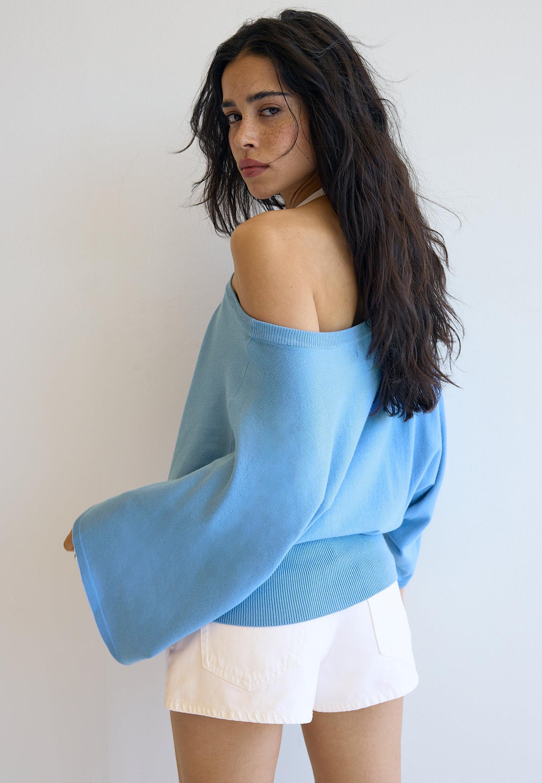 Wide sleeve knit sweater — Royal blue
