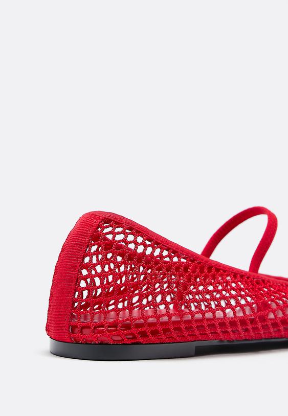 Stradivarius Mesh Strap Ballet Flats Red 8