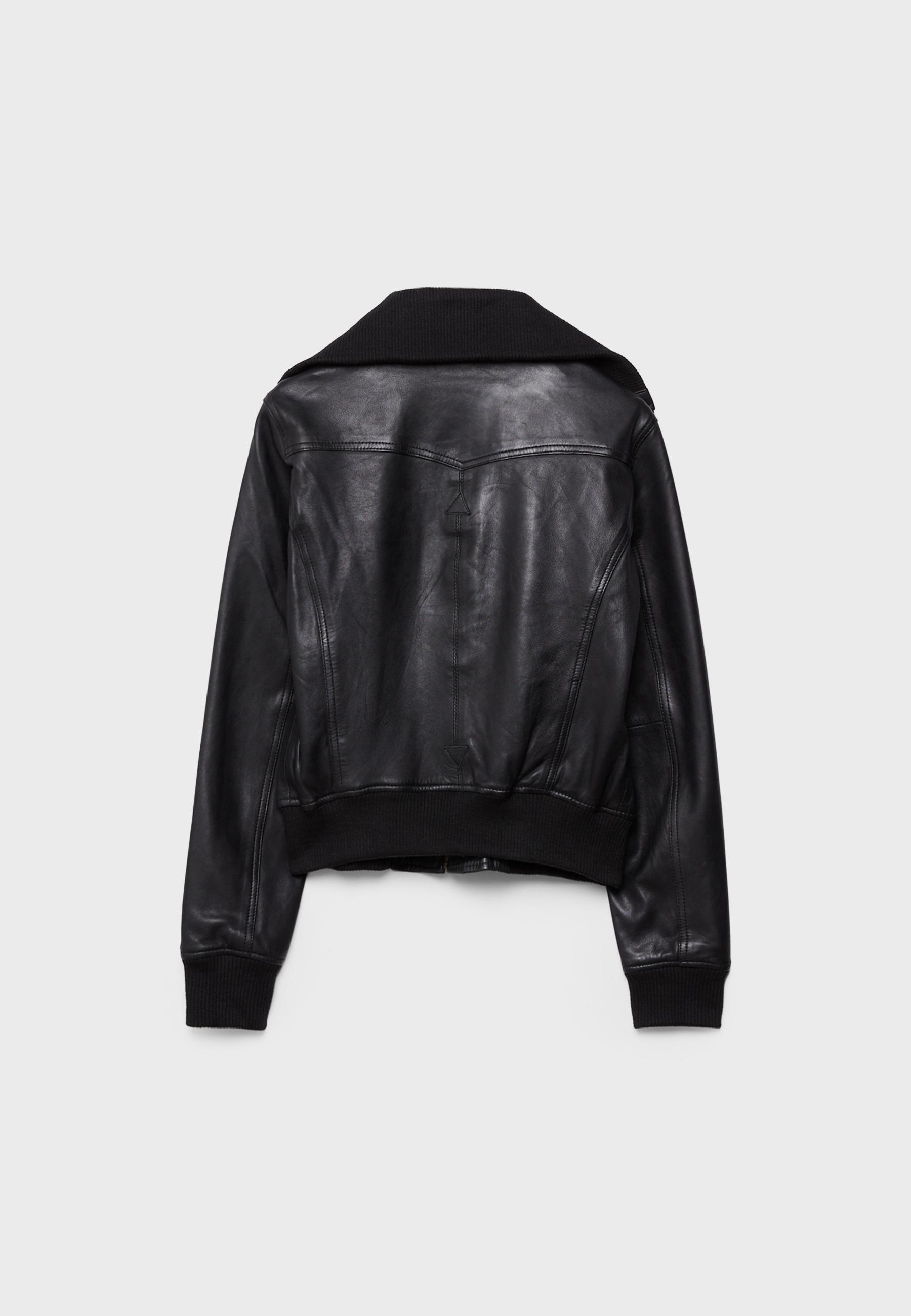Leather jacket with ribbed trim - Women's fashion | Stradivarius