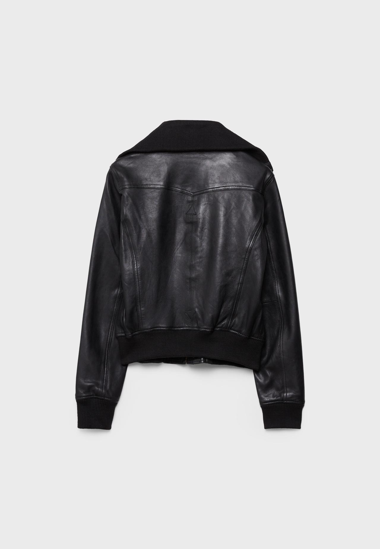 Leather jacket with ribbed trim — Black