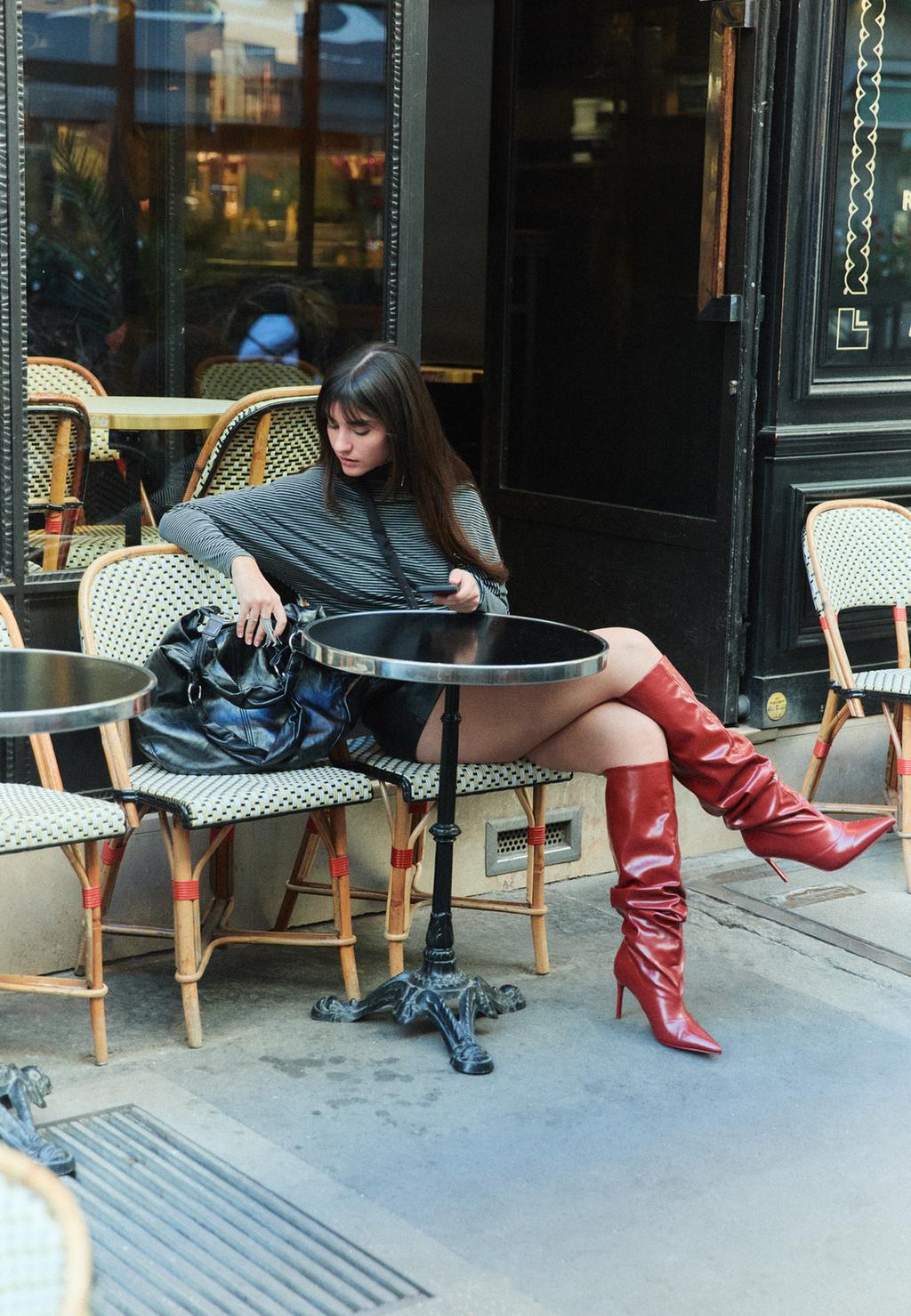 Slouchy high-heel knee-high boots