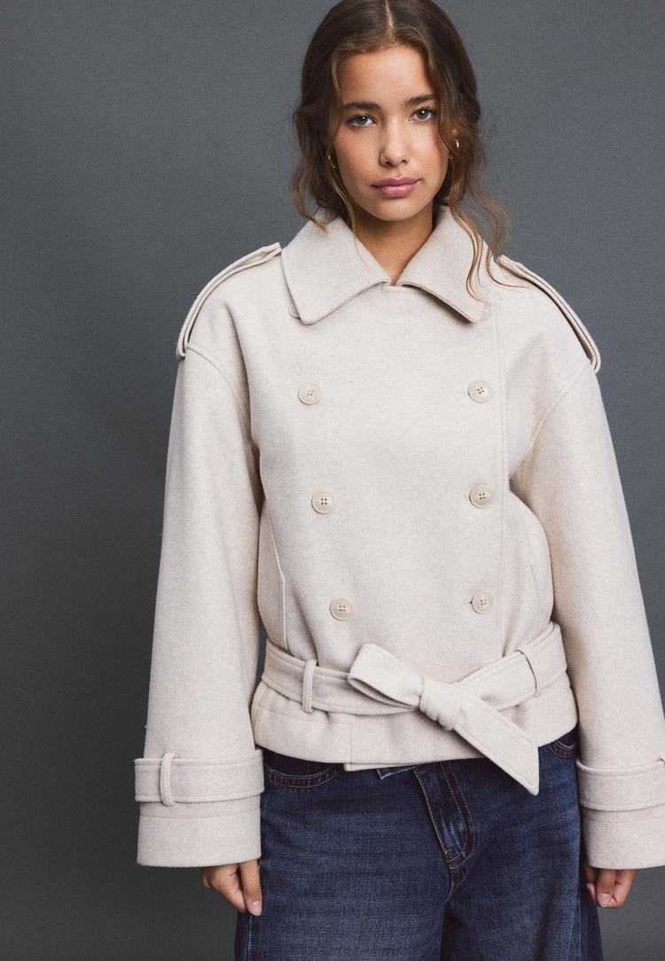  Stradivarius Trench Oversize Με Απαλή Υφή Εκρού L - 2