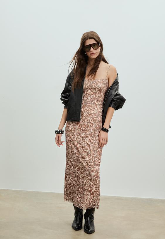 vestido midi tul estampado