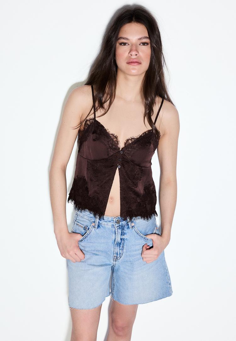 Stradivarius D93 Τζιν Σορτς Longline Πολύ Σκούρο Μπλε/Αποκολλαρισμένο 32