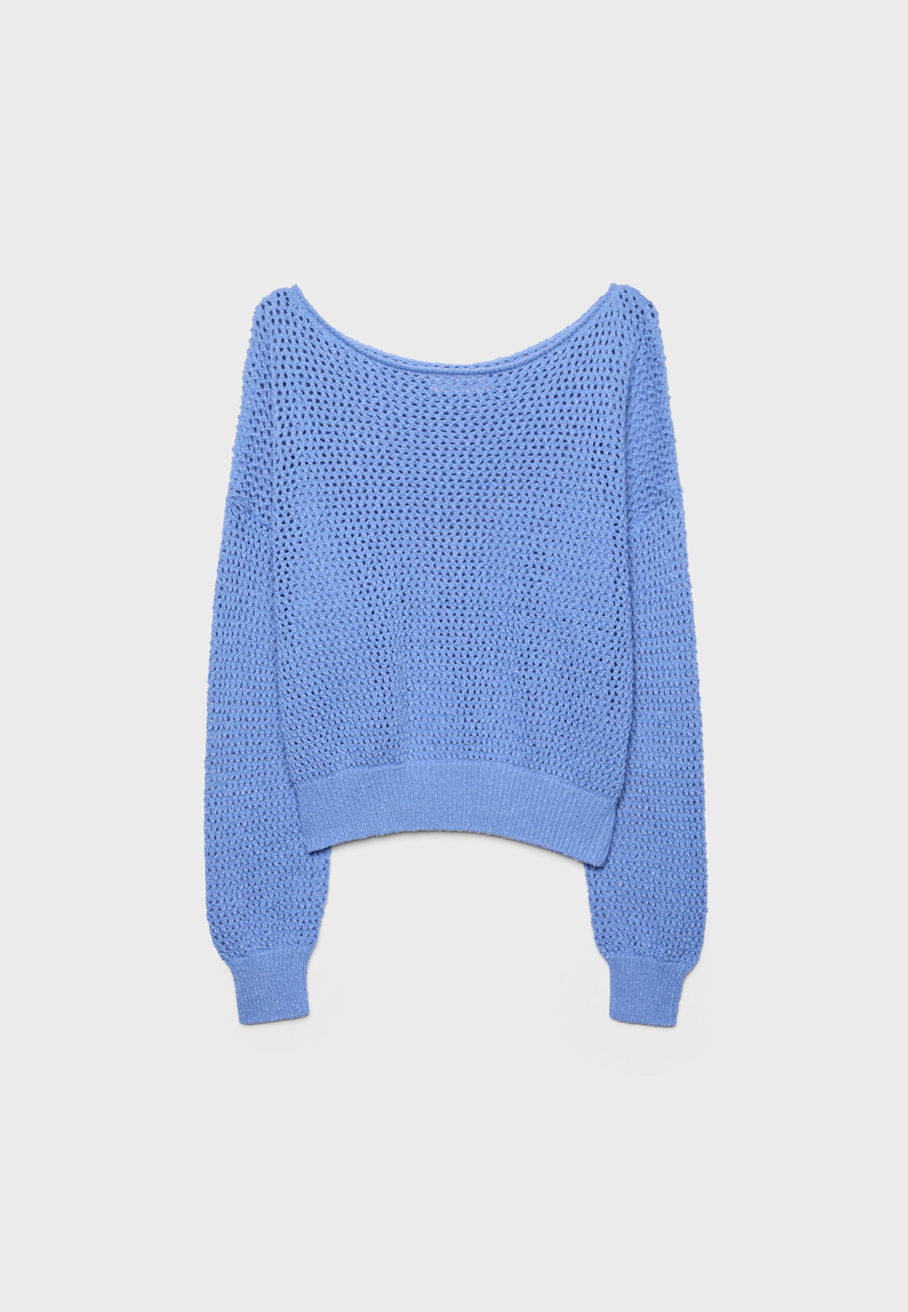 Mesh knit boat neck jumper — Royal blue