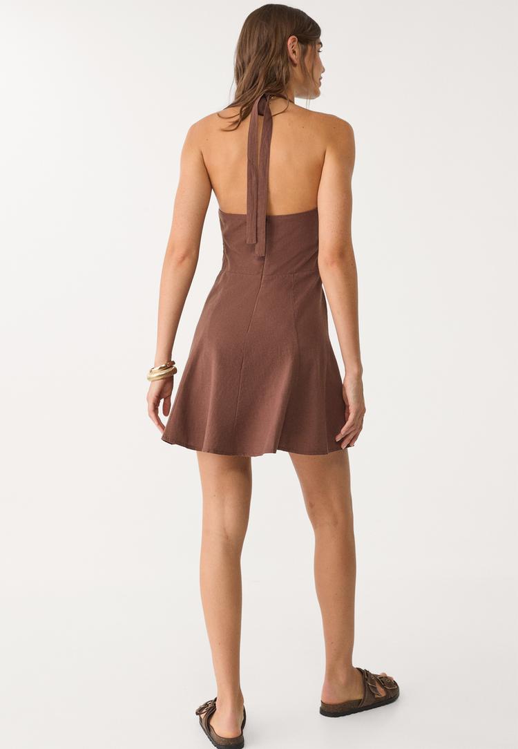 vestido corto halter con lino