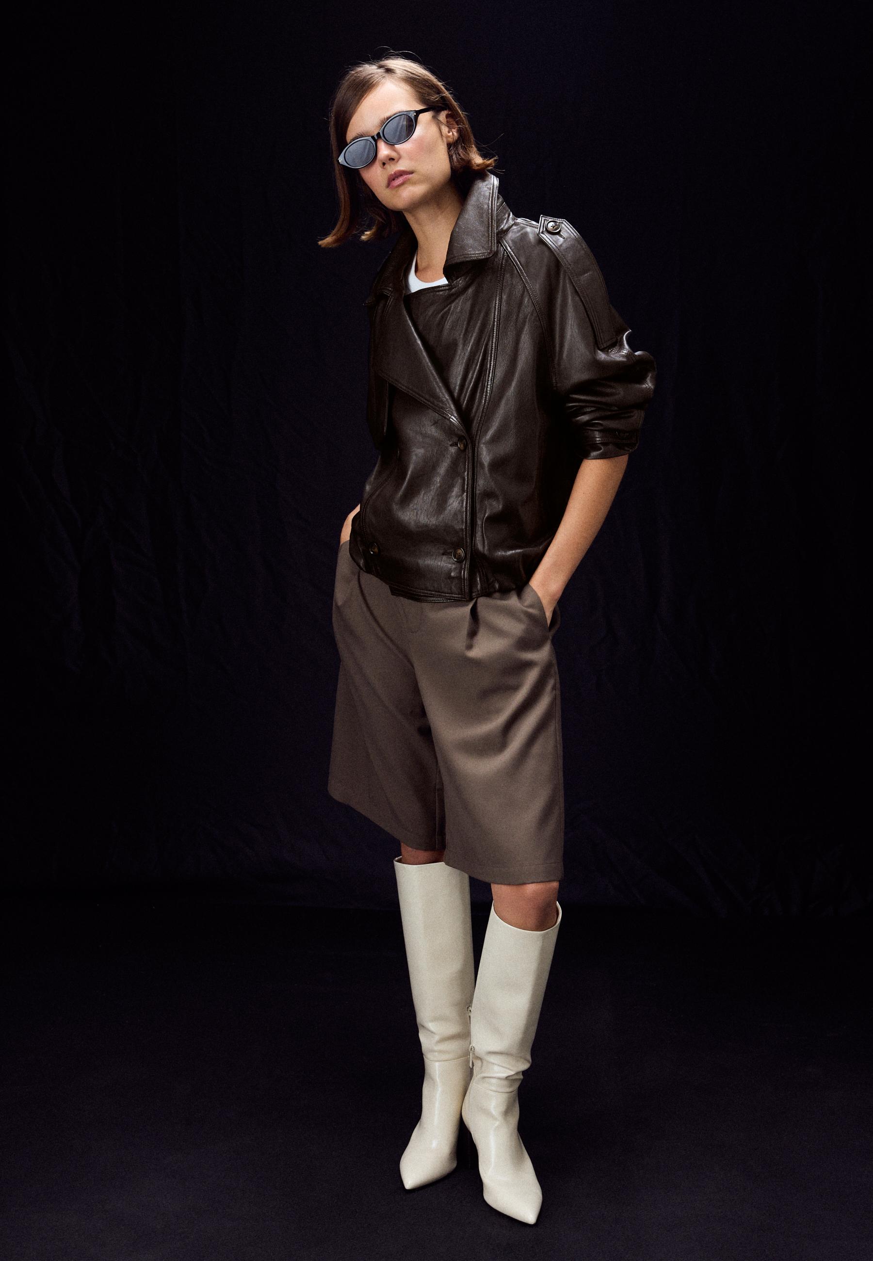 Stradivarius Oversize Trench 100% Δέρμα Καφέ Xs
