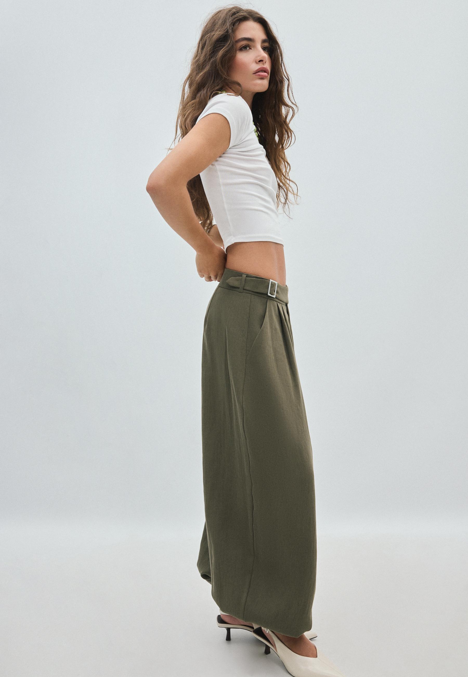 Sarouel trousers with buckle — Khaki
