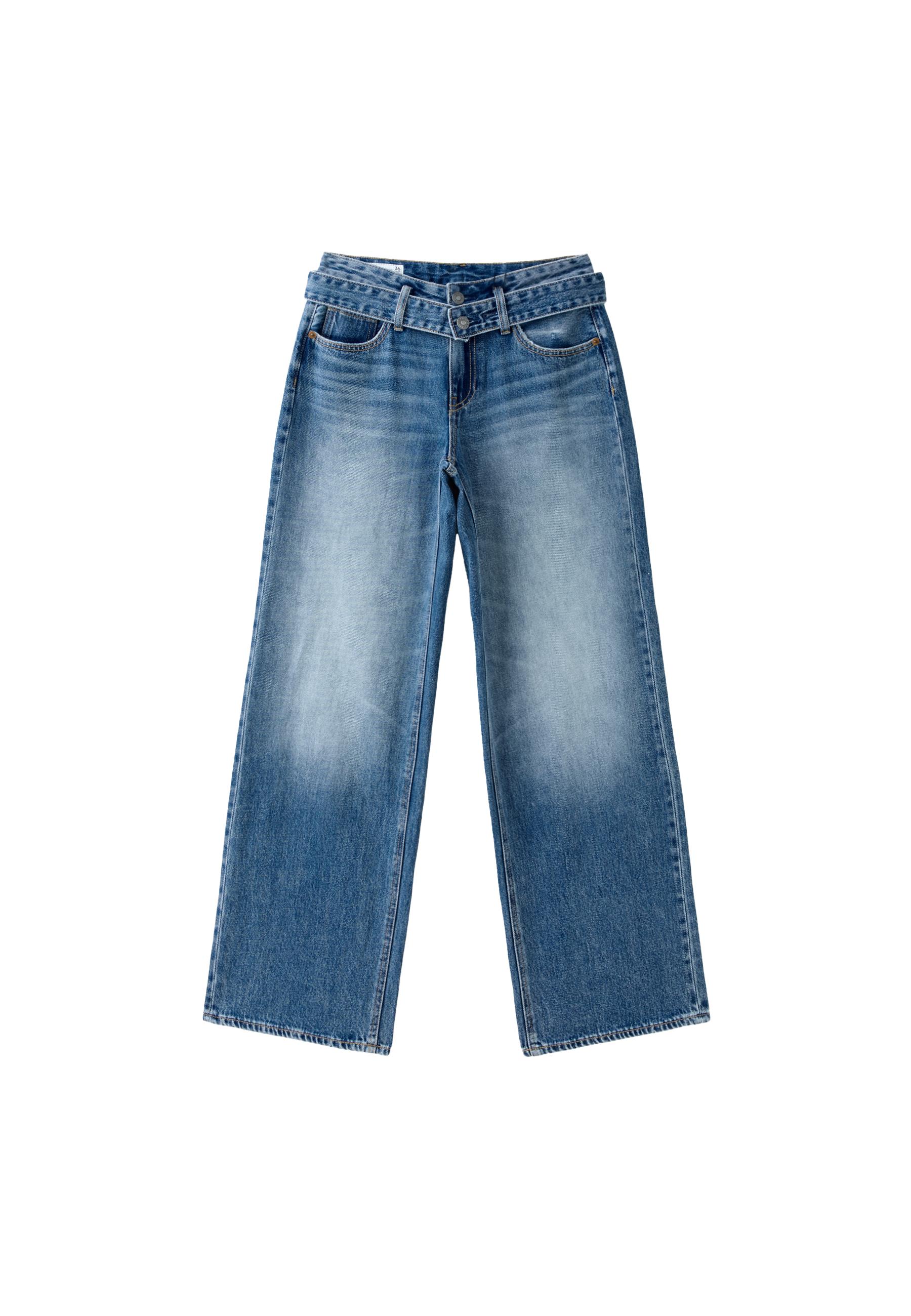 Double-waist wide-leg jeans — MEDIUM BLUE DENIM