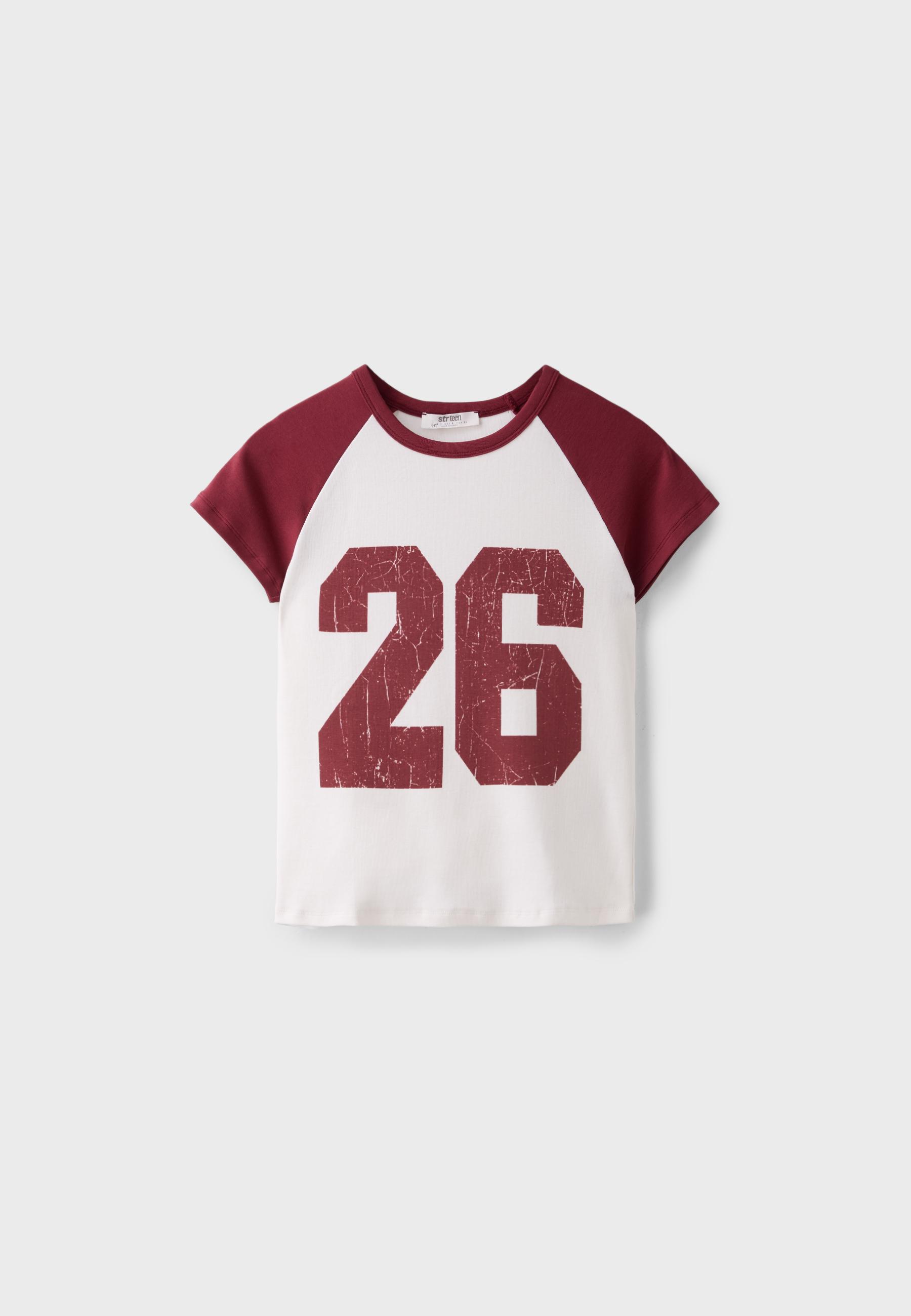 Printed short sleeve T-shirt — Dark red