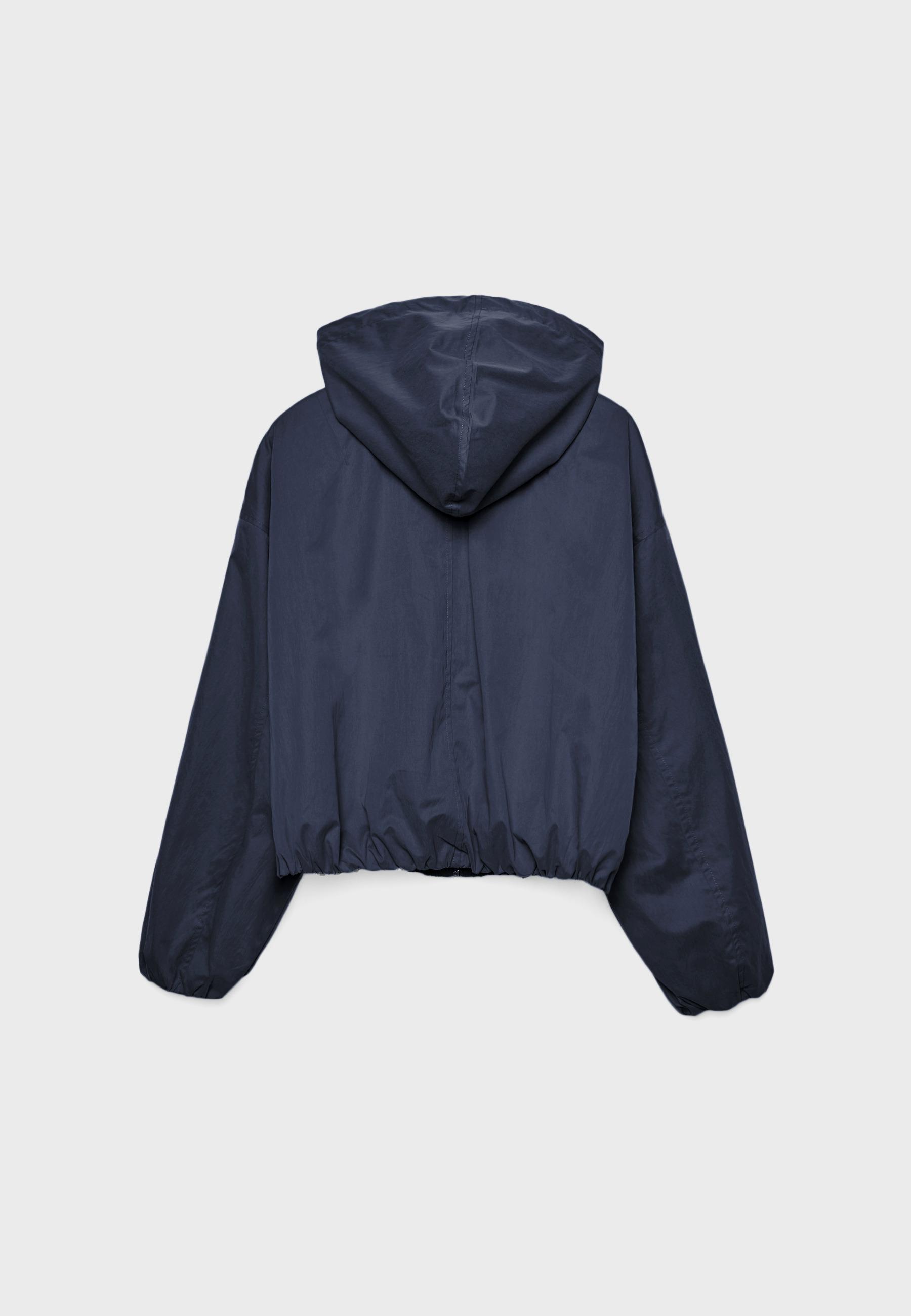 Basic nylon hooded jacket — Navy blue