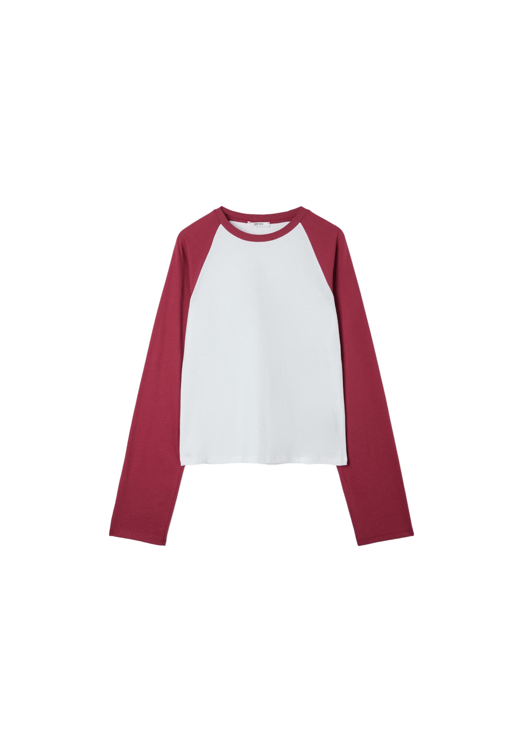 Baseball-style long sleeve T-shirt — Dark red