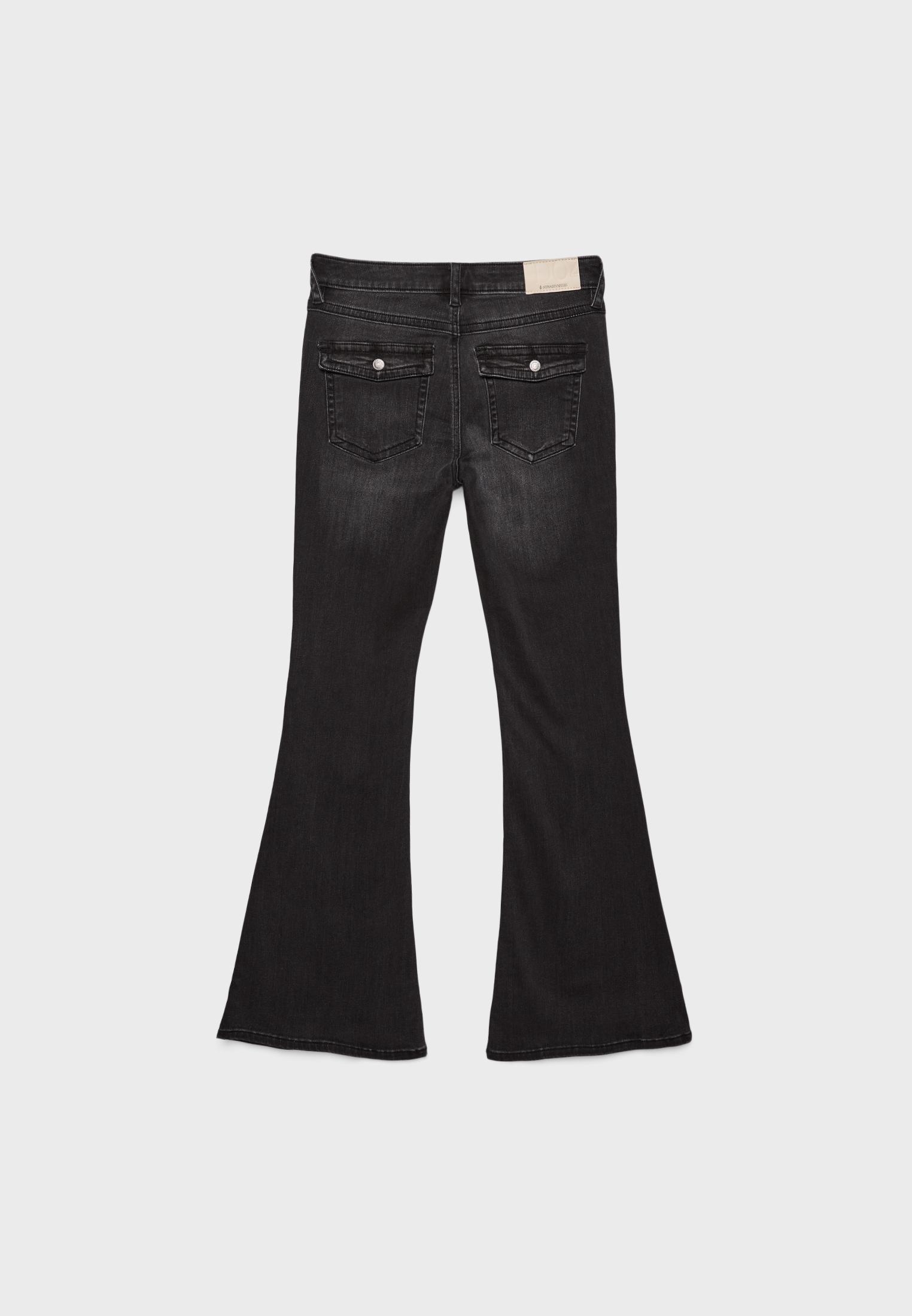 D04 low rise flared jeans — BLACK DENIM WASH
