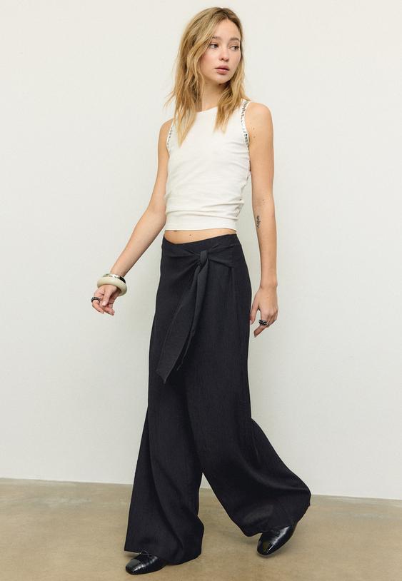 Stradivarius Pantalon Fluide Sarong Noir Xs