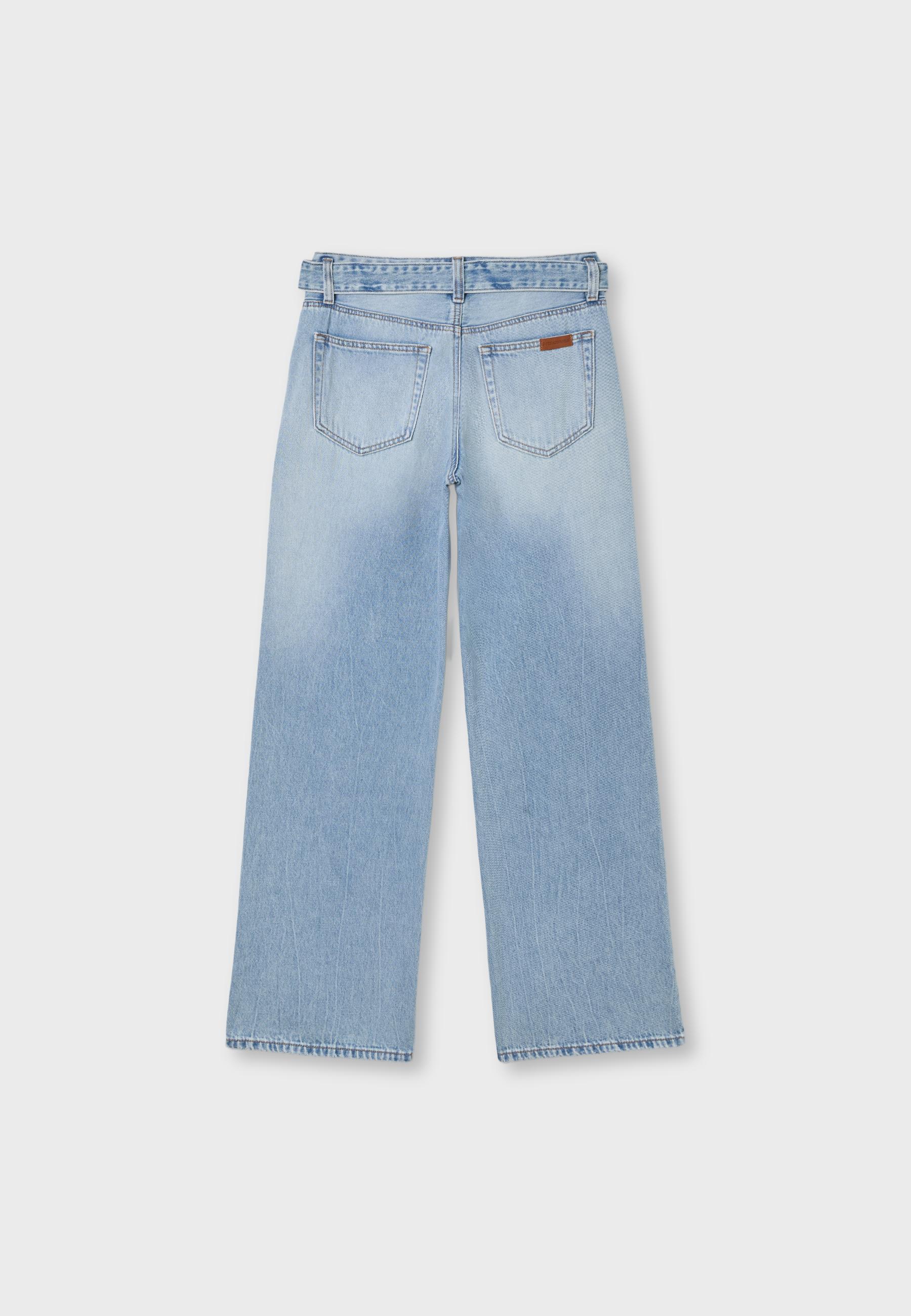 Double-waist wide-leg jeans — MEDIUM LIGHT BLUE DENIM