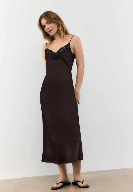 Stradivarius Satin Camisole Dress Brown L