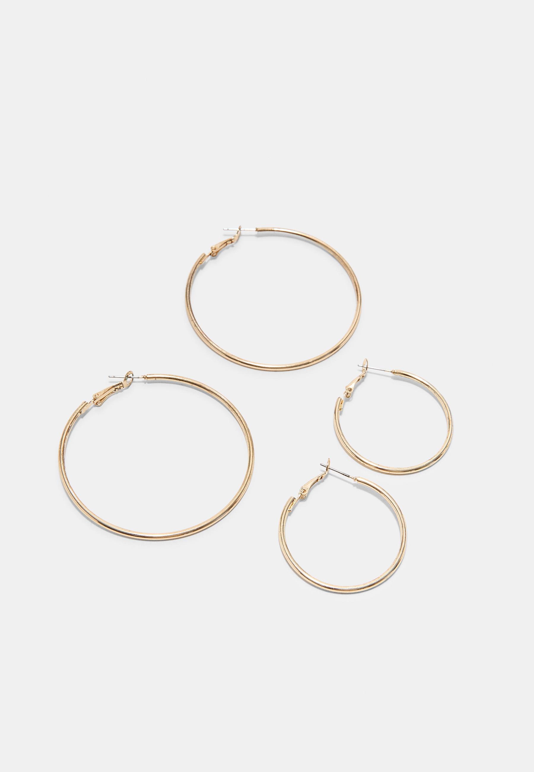 Set of 2 plain hoop earrings — Gold