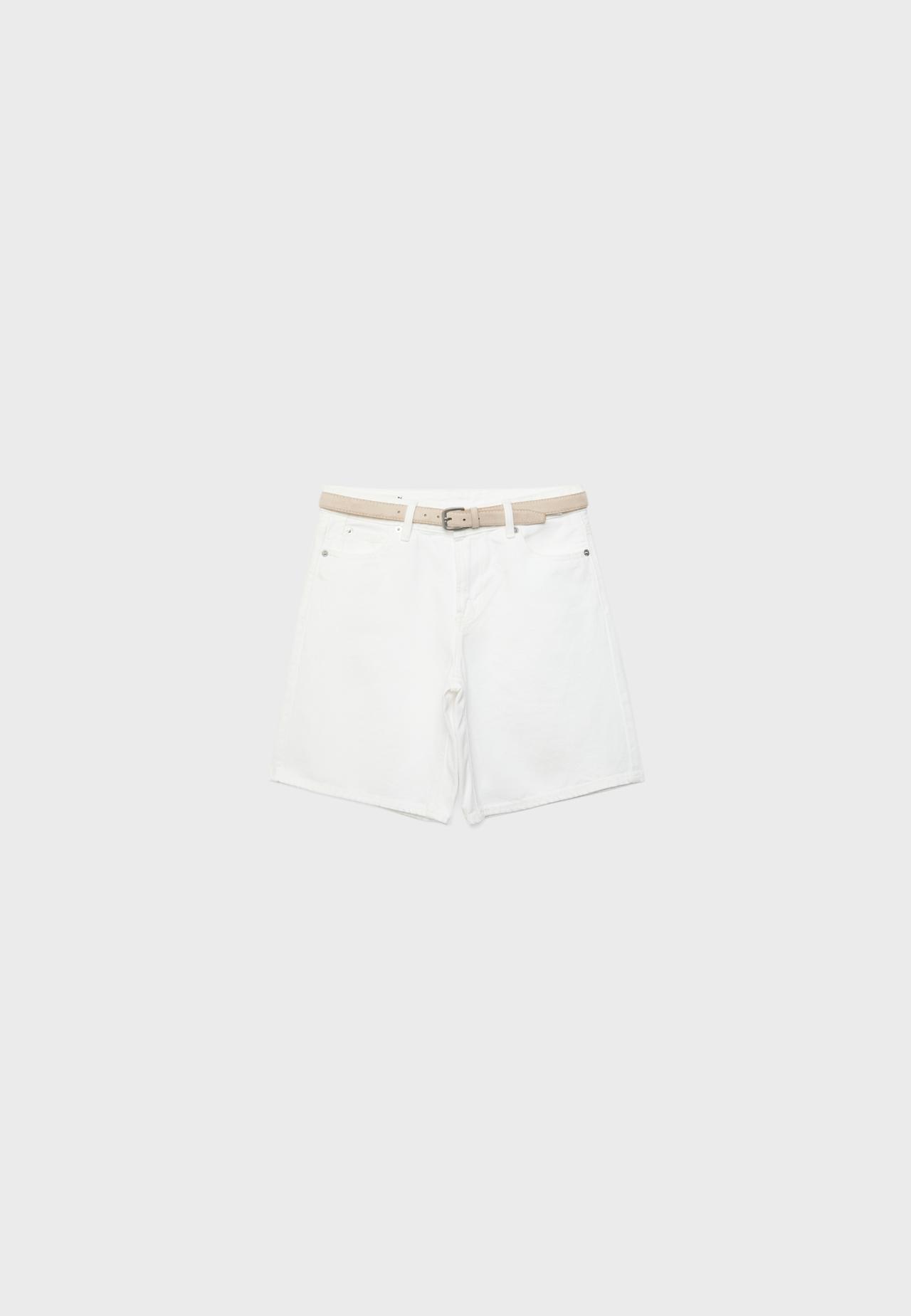 Belted denim Bermuda shorts — White