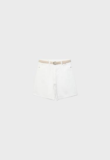 Belted denim Bermuda shorts — White 7