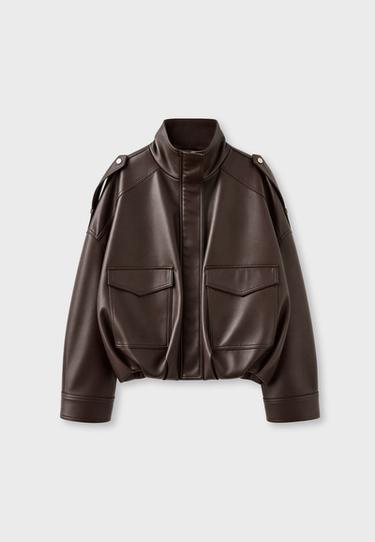 Oversize leather effect jacket — Brown 7