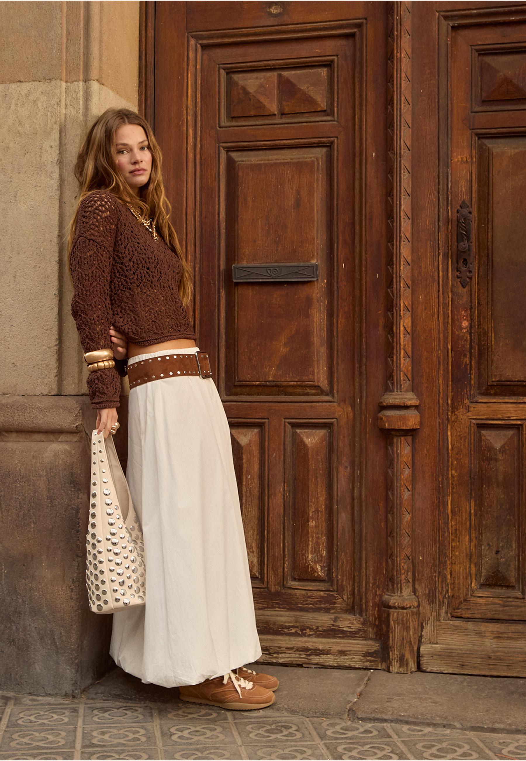 Poplin balloon midi skirt - Women's fashion | Stradivarius