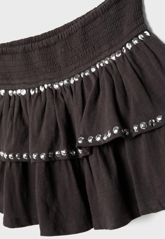 Zımbalı fırfırlı mini etek - Görsel 16