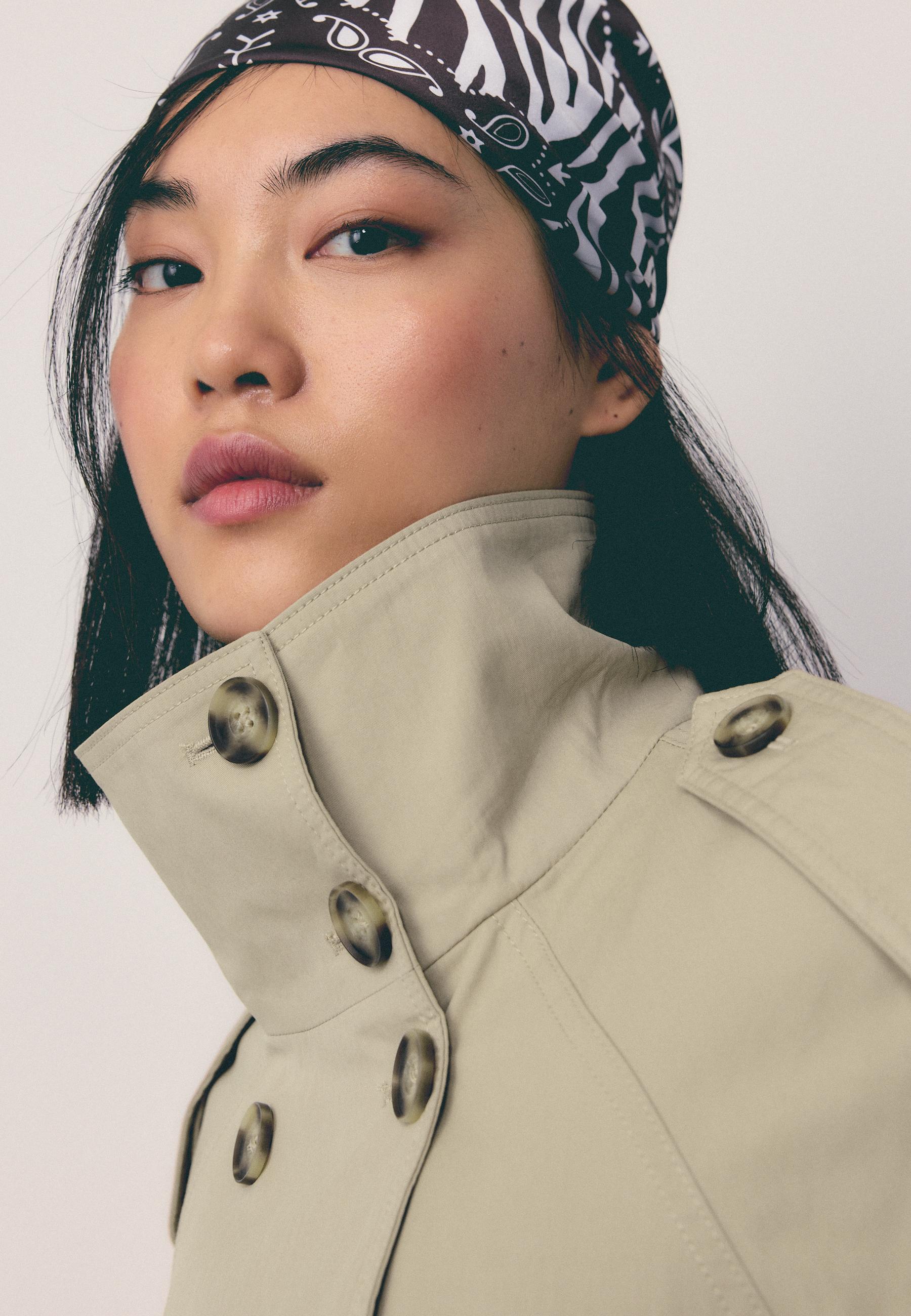High neck belted trench coat — Beige