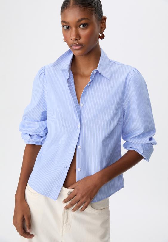 basic striped poplin shirt with puff sleeves