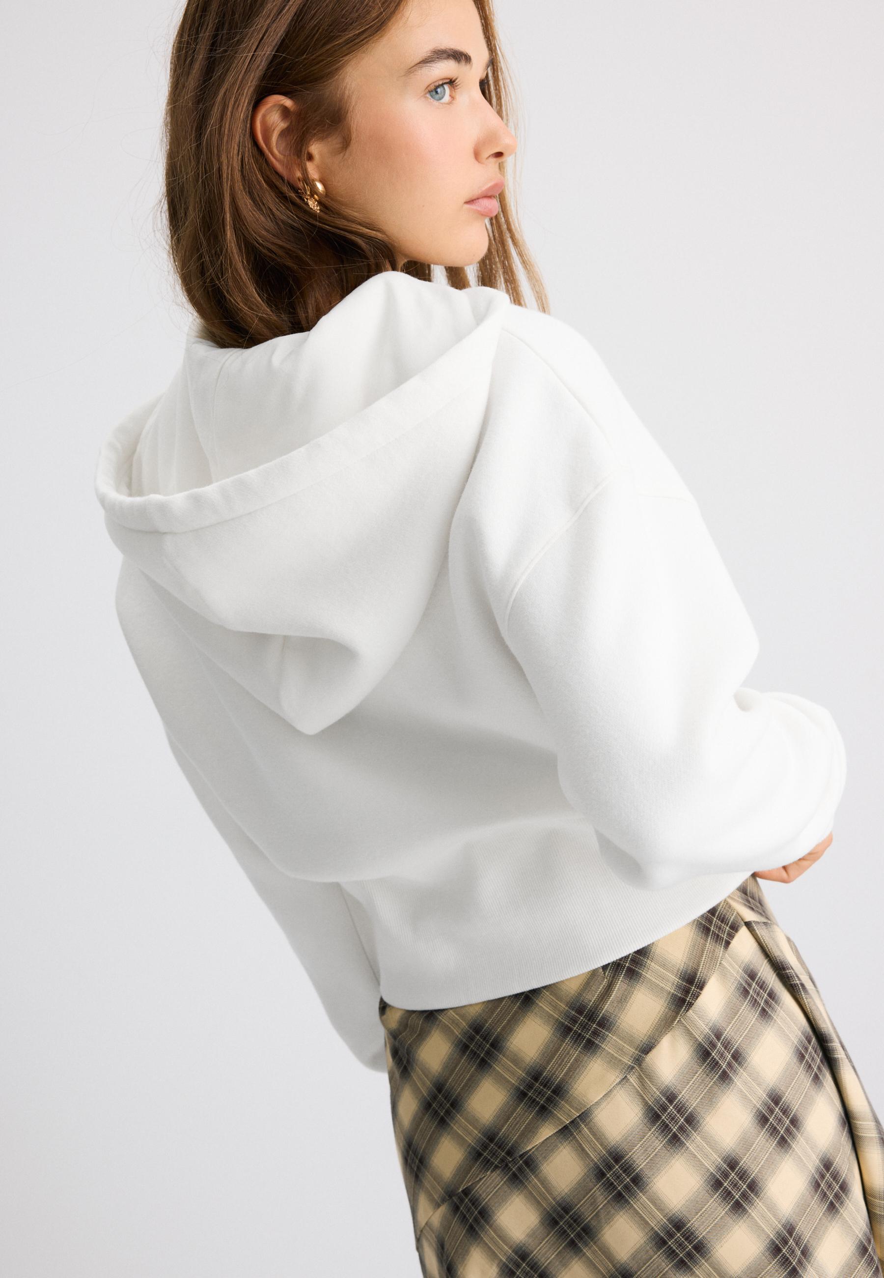 Zip-up hooded sweatshirt — Ecru