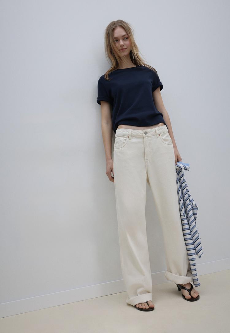 Stradivarius Μπλούζα Basic Regular Fit Heavy Weight Σκούρο Μπλε M