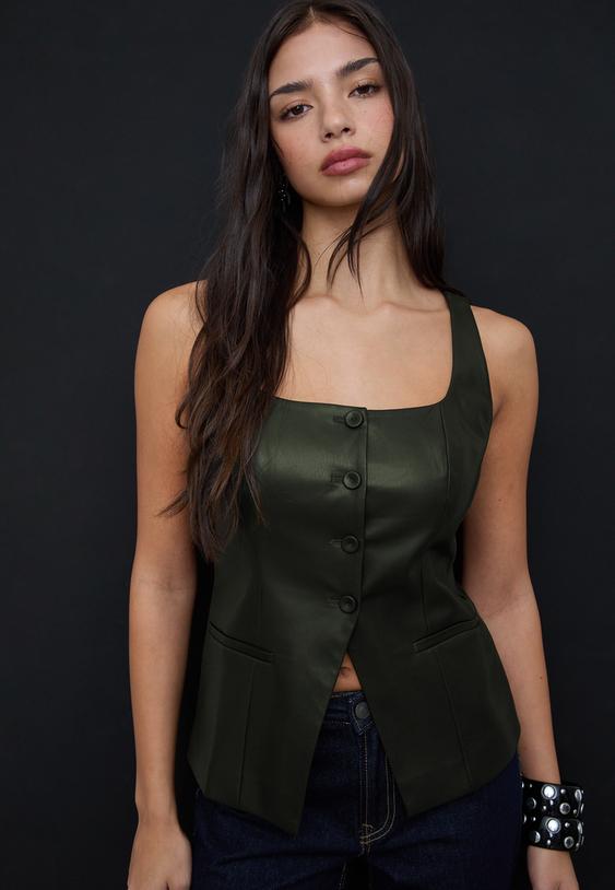 leather effect top with square neckline