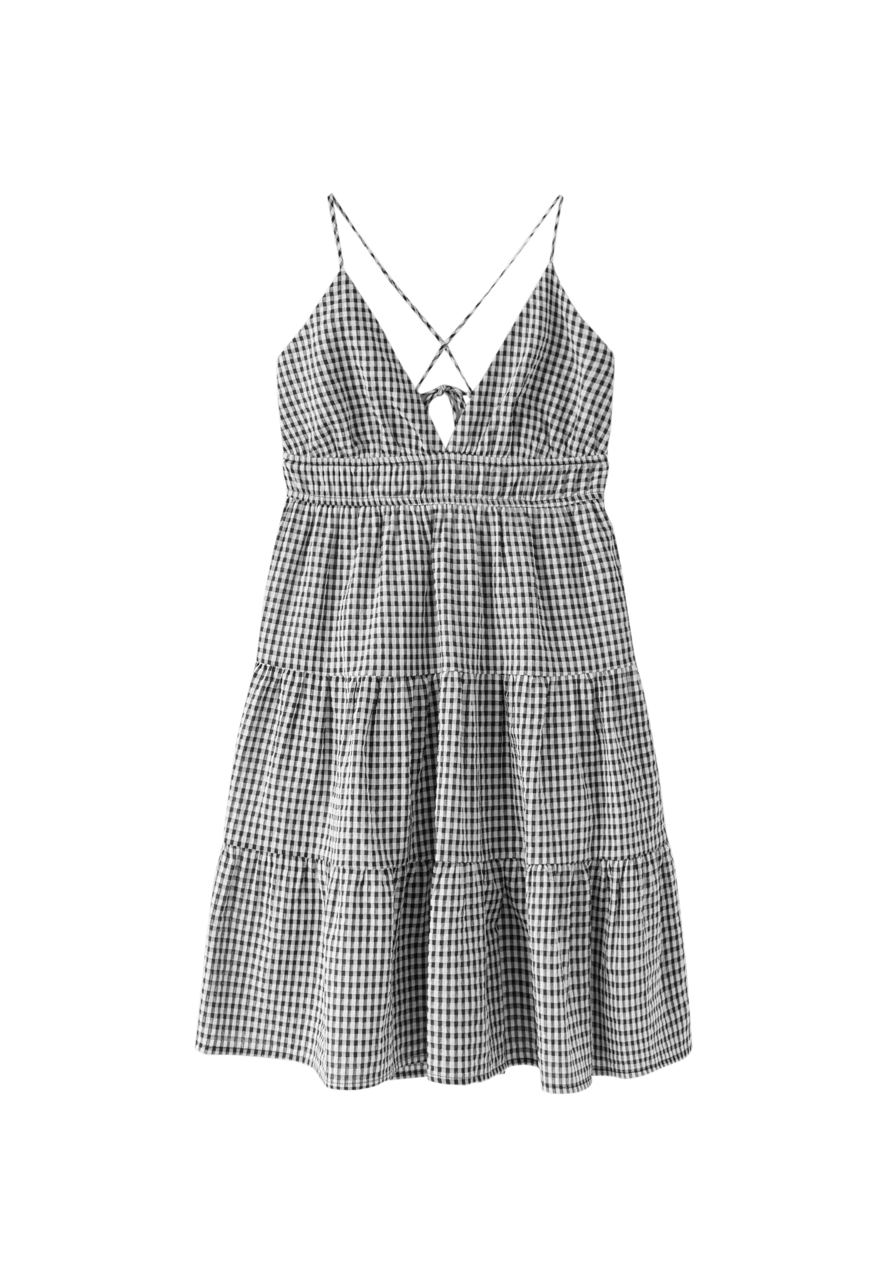 Gingham open-back short dress — Black