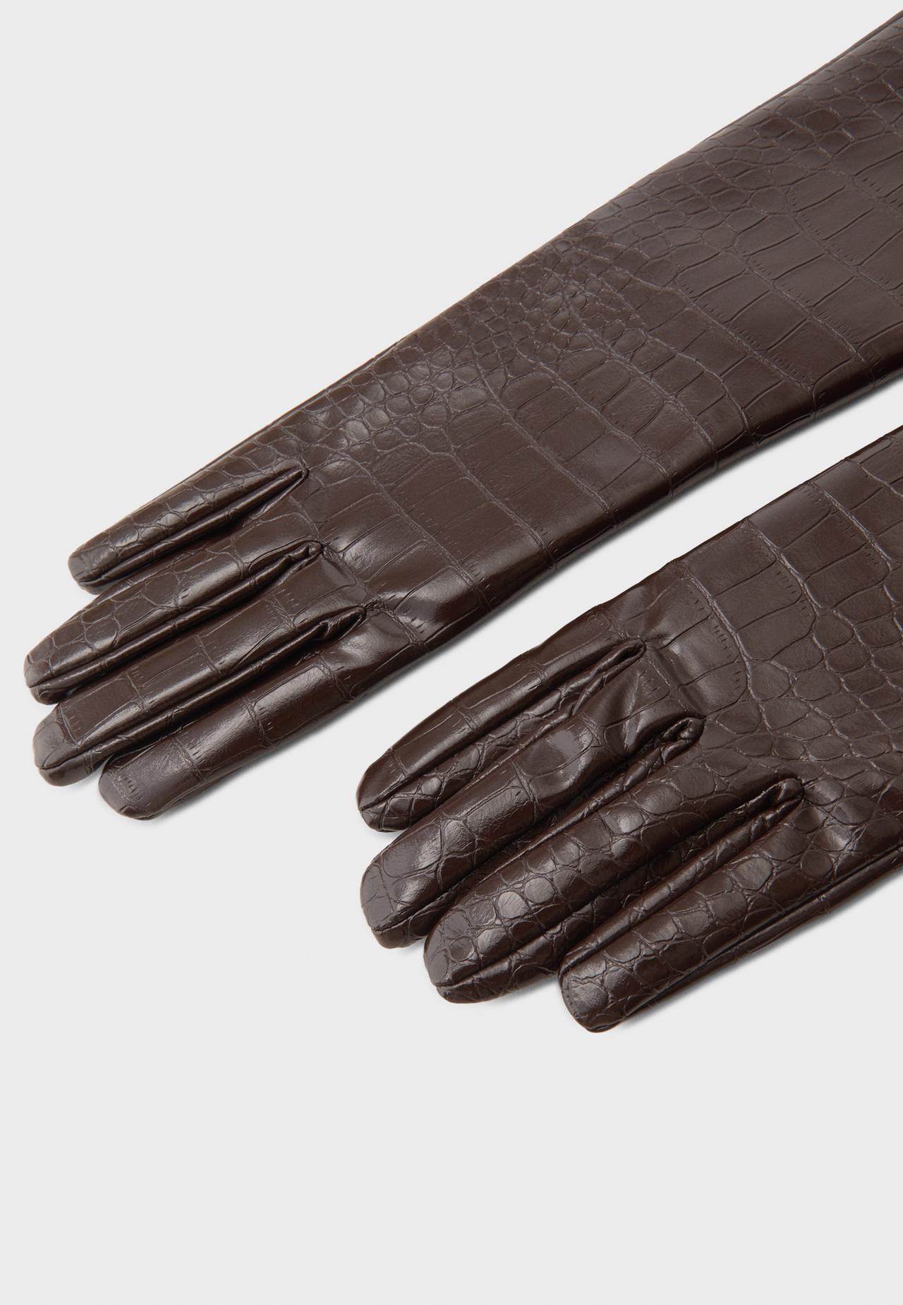 Long leather effect gloves — Brown