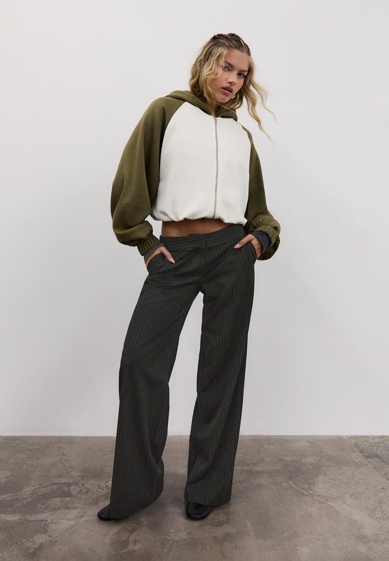 Striped low-rise smart trousers — Dark grey