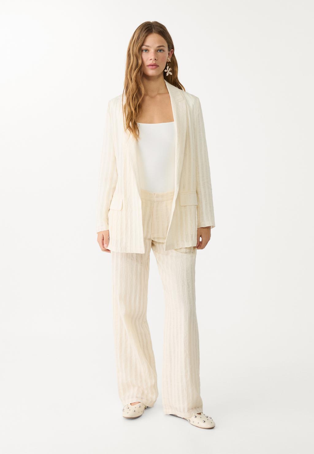 Striped semi-sheer trousers