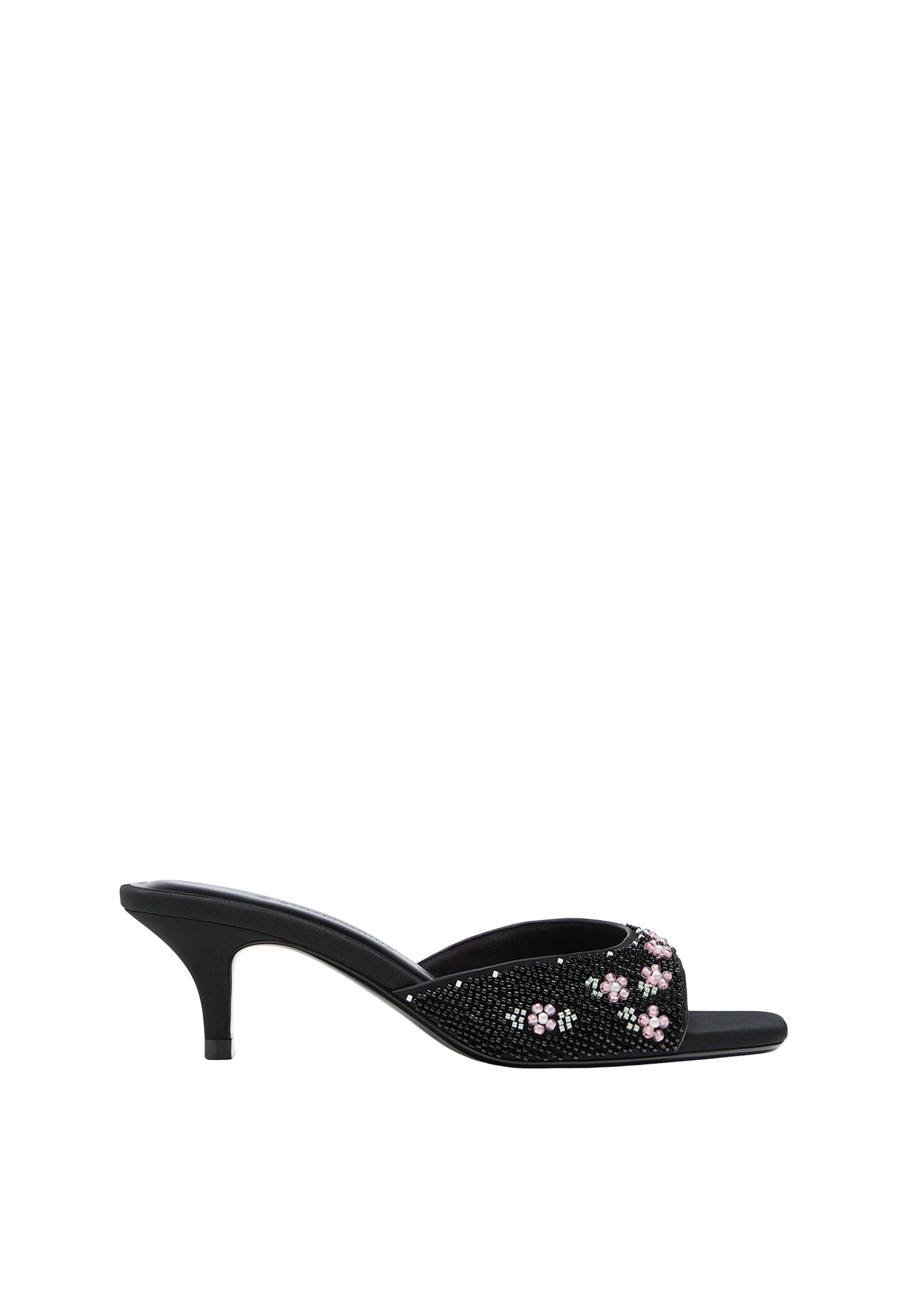 Heeled mule sandals with bead detail — BLACK